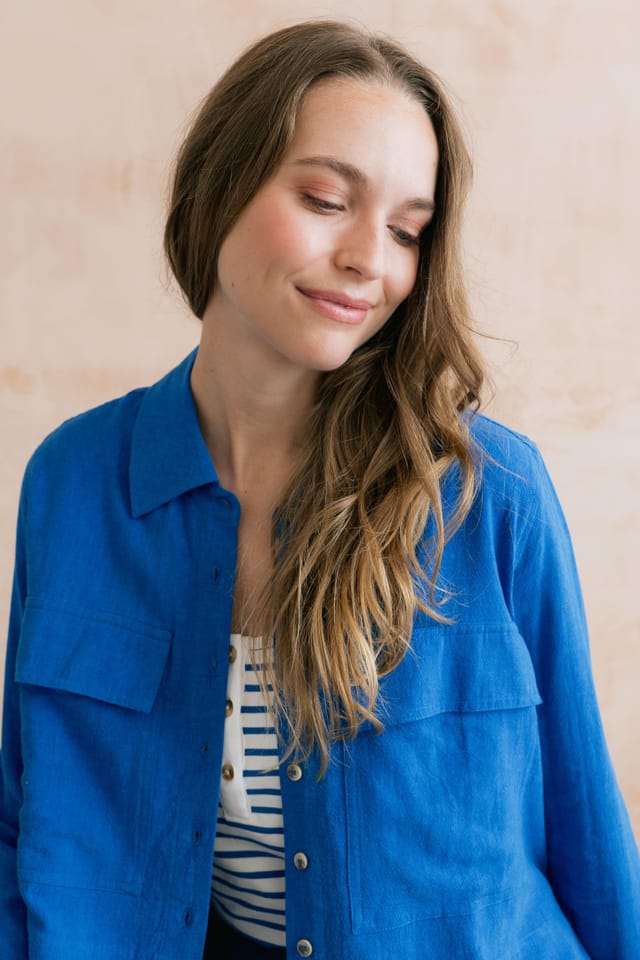 Lily & Me Lily & Me Women's Grasslands Linen Blend Jacket in Cobalt - 3