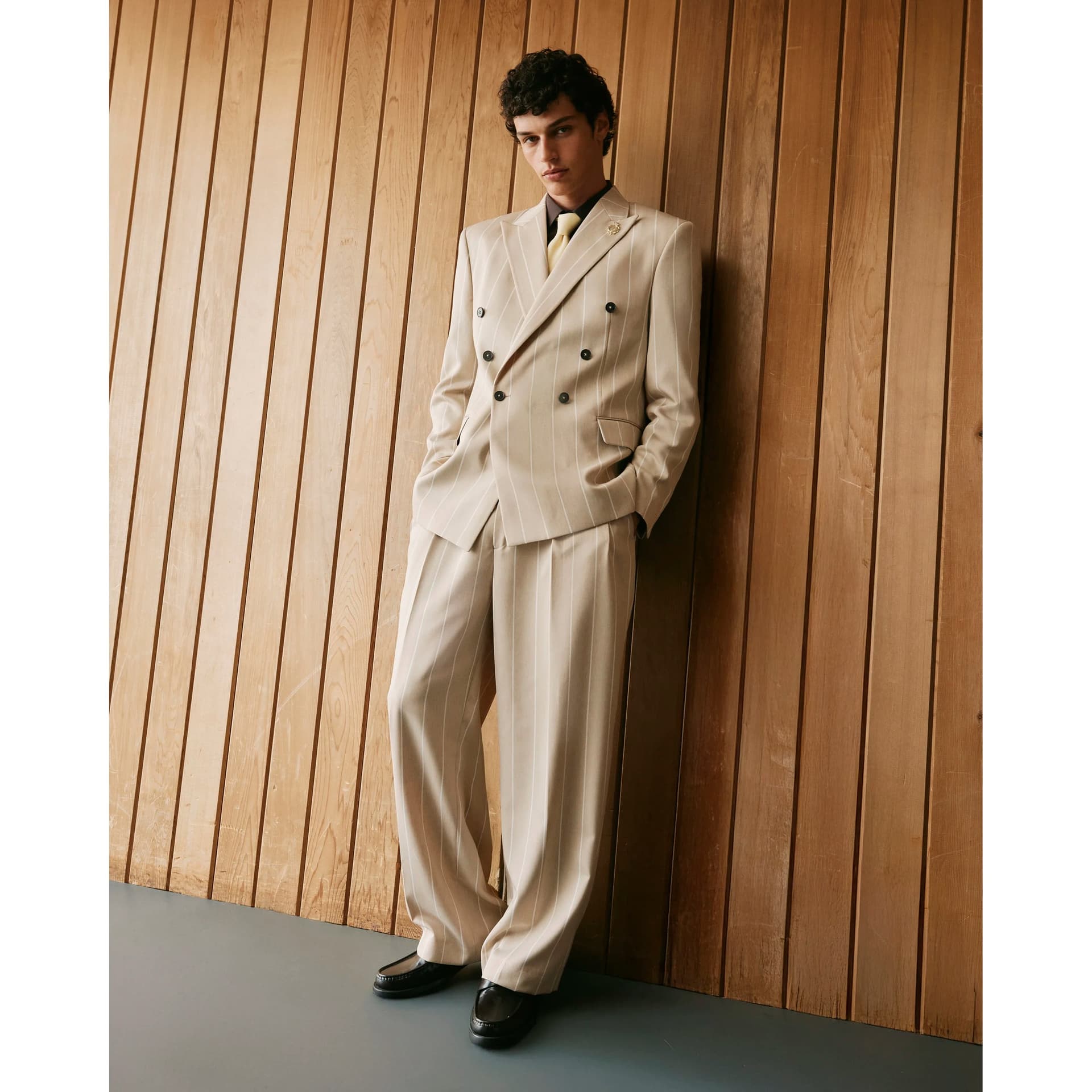 River Island Mens River Island Beige Twisted Tailor Pinstripe Trousers