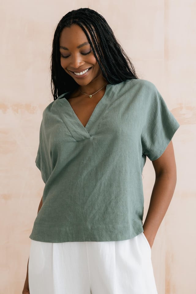 Lily & Me Lily & Me Women's Orchard Linen Blend Shell Top in Pale Green - 3