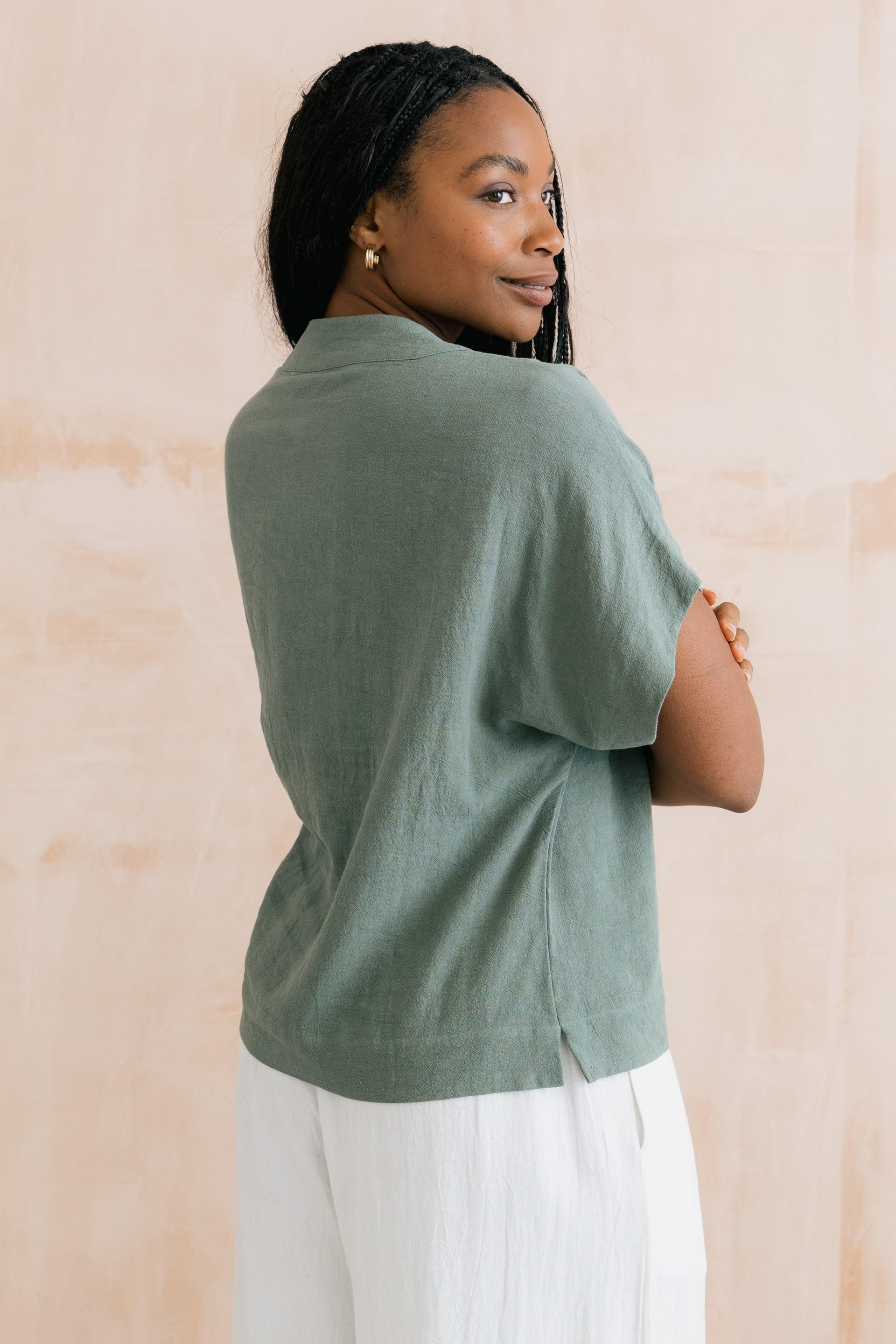 Lily & Me Lily & Me Women's Orchard Linen Blend Shell Top in Pale Green - 4