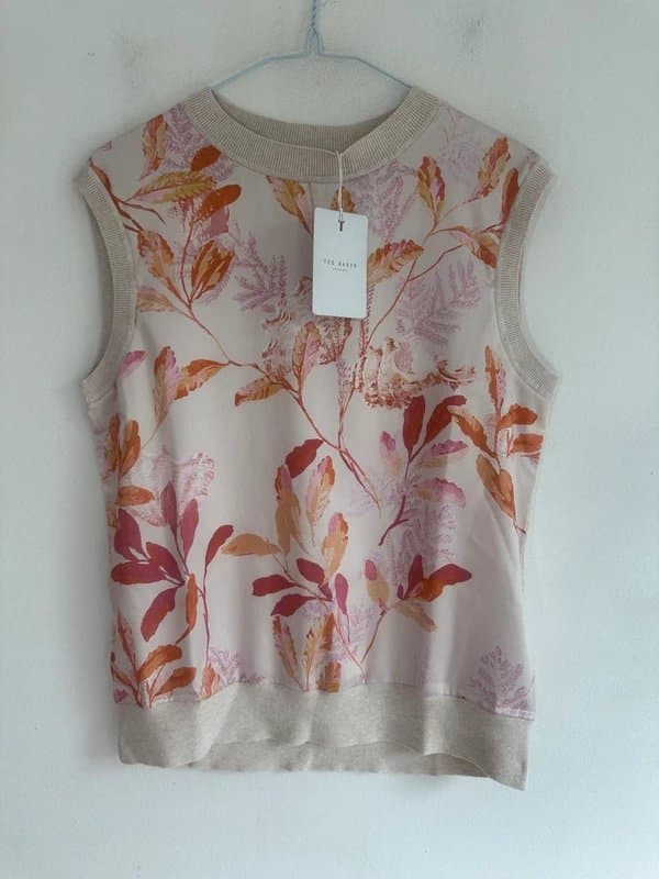 Ted Baker Ted baker 10 knit vest top satin front floral beuge peach new Ted 2 £100