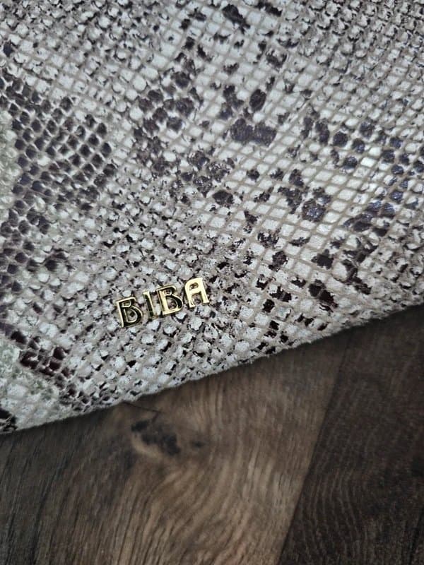BIBA Biba Snake Print Leather Clutch Bag Y2K Luxe Neutral Statement Indie Sleaze Evening Pouch