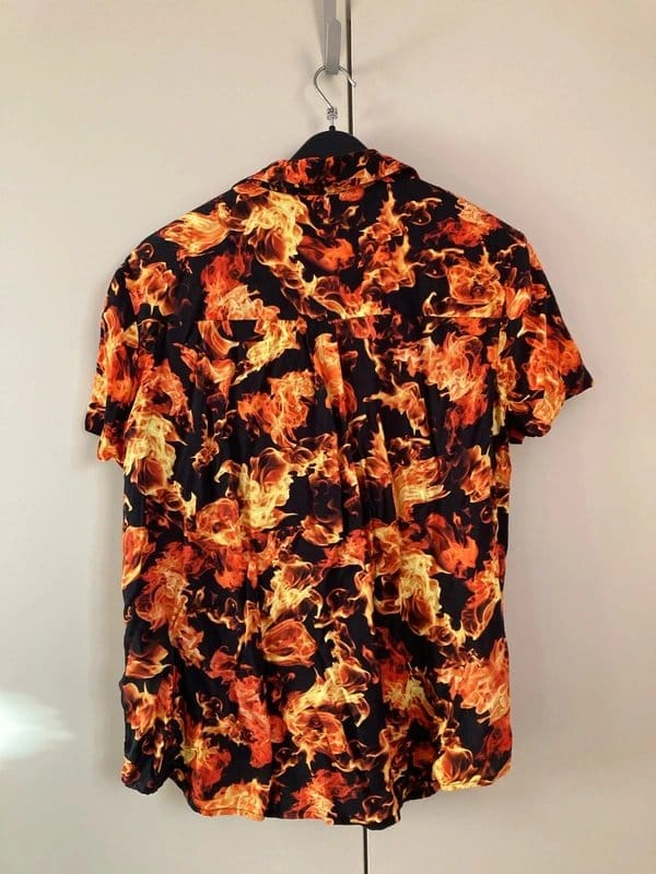 Bershka Black and Orange Flame Print Shirt