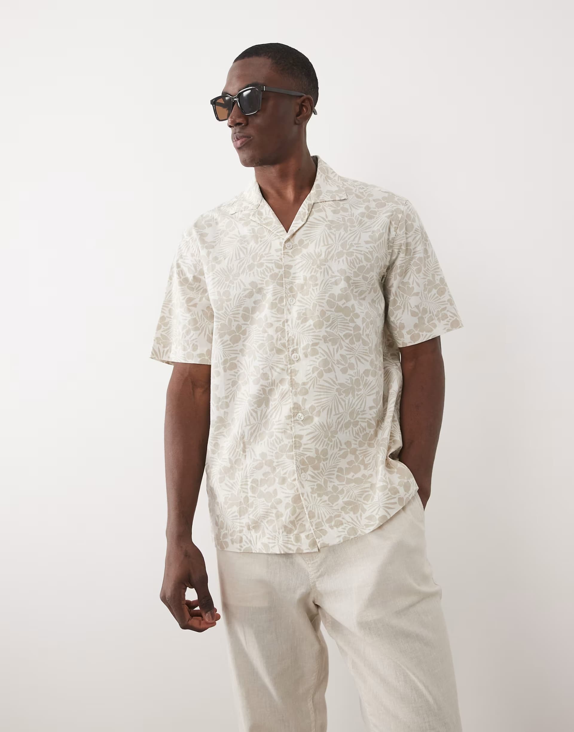 ASOS ONLY & SONS short sleeve shirt in beige and white floral