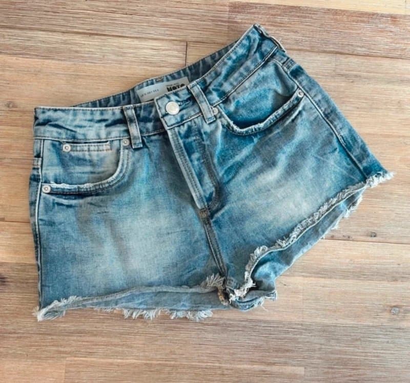 Topshop Moto 🌸 Topshop Moto Denim Shorts Blue Acid Wash Frayed Hem Y2K Festival Hotpants UK 8