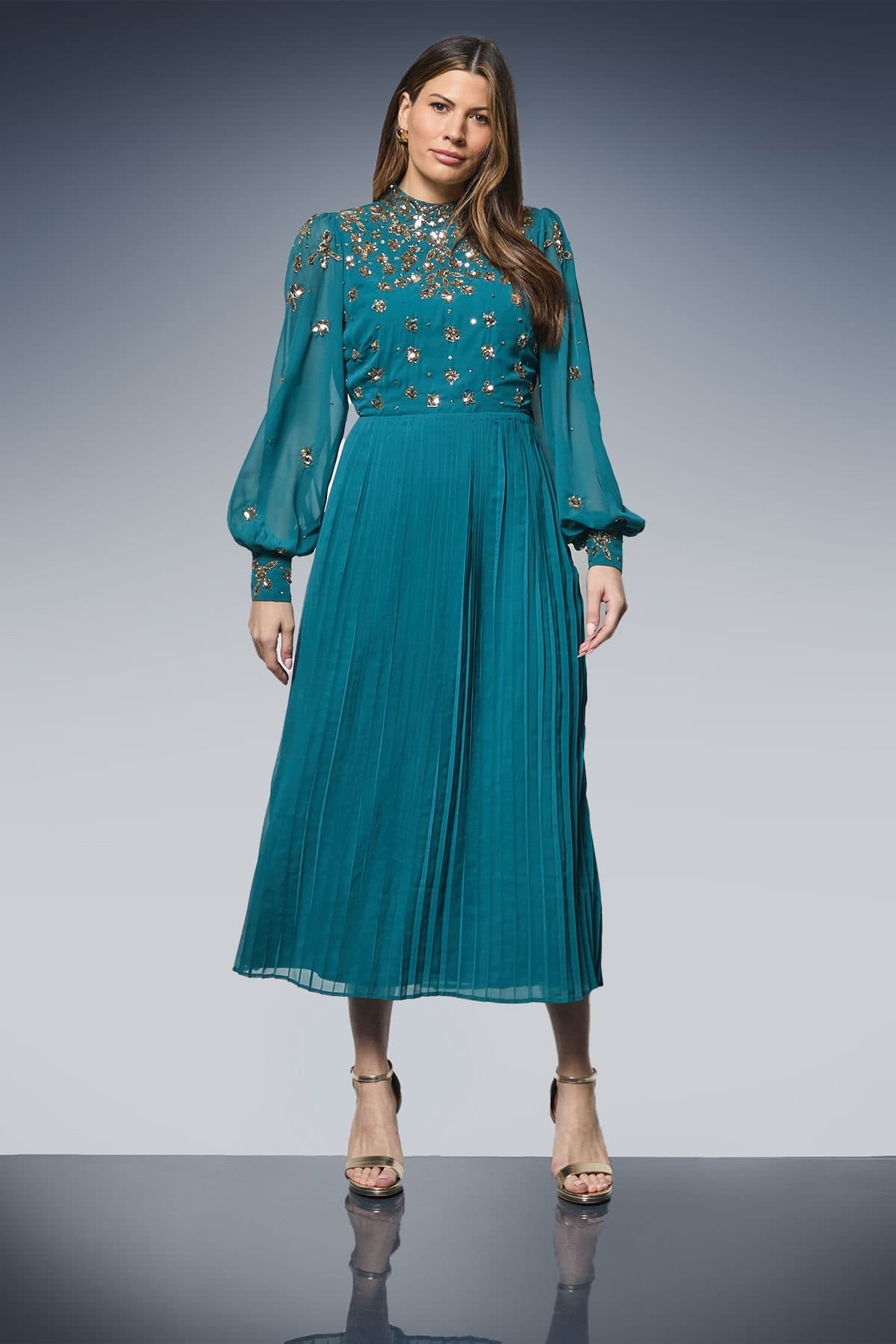 Wallis Wallis Women's Occasion Embellished Pleated Midi Dress in Teal
