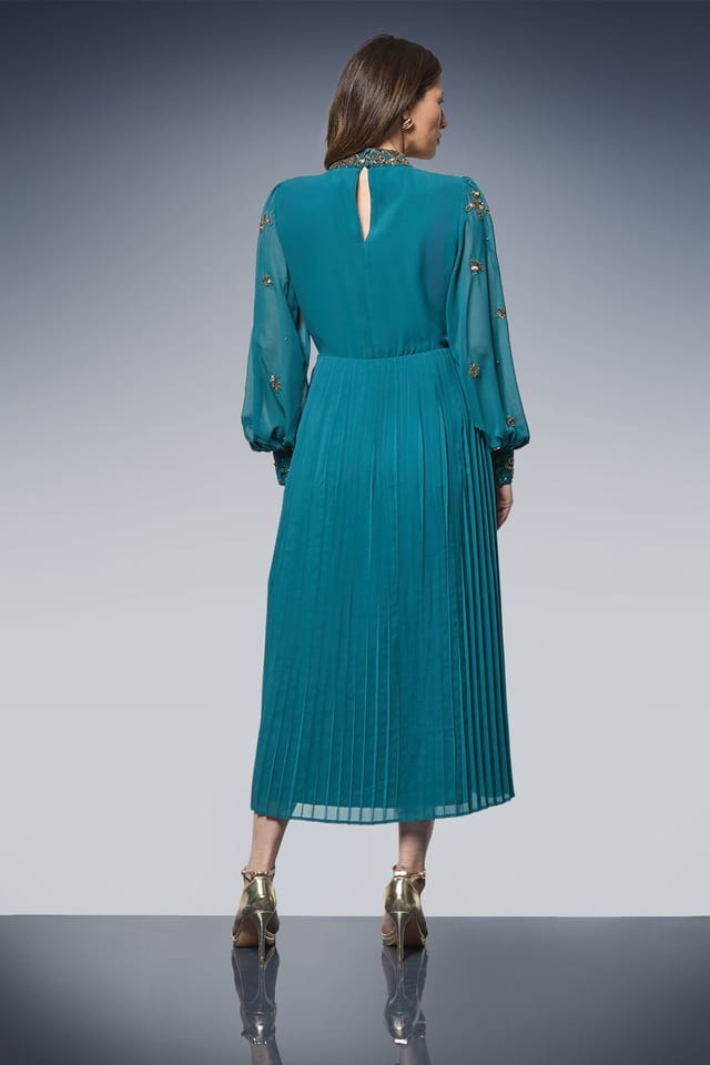 Wallis Wallis Women's Occasion Embellished Pleated Midi Dress in Teal - 3