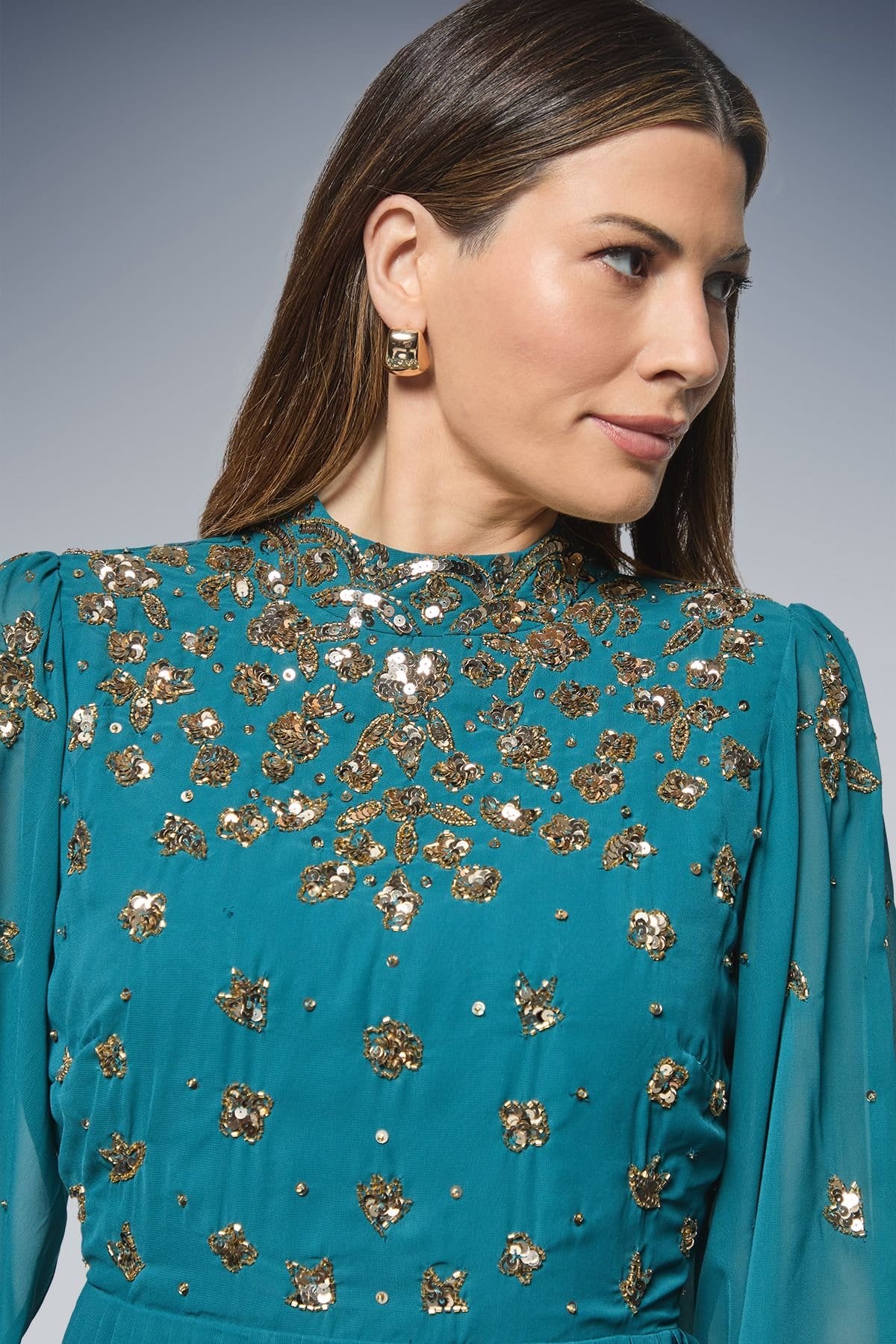 Wallis Wallis Women's Occasion Embellished Pleated Midi Dress in Teal - 4