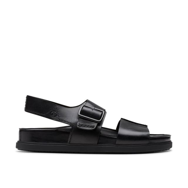 Clarks Clarks Men's Torford Strap Black Leather Flat Sandals - 3