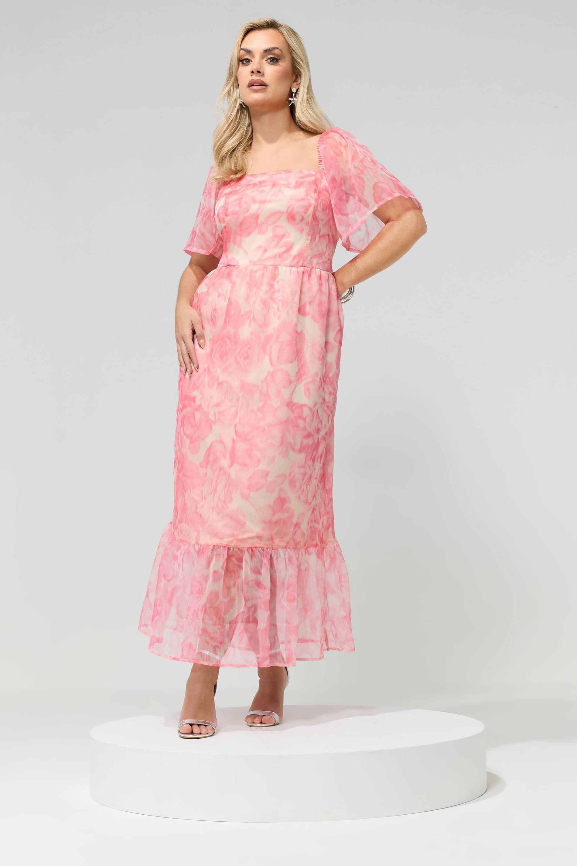 Yours Yours Women's Floral Organza Dress in Pink