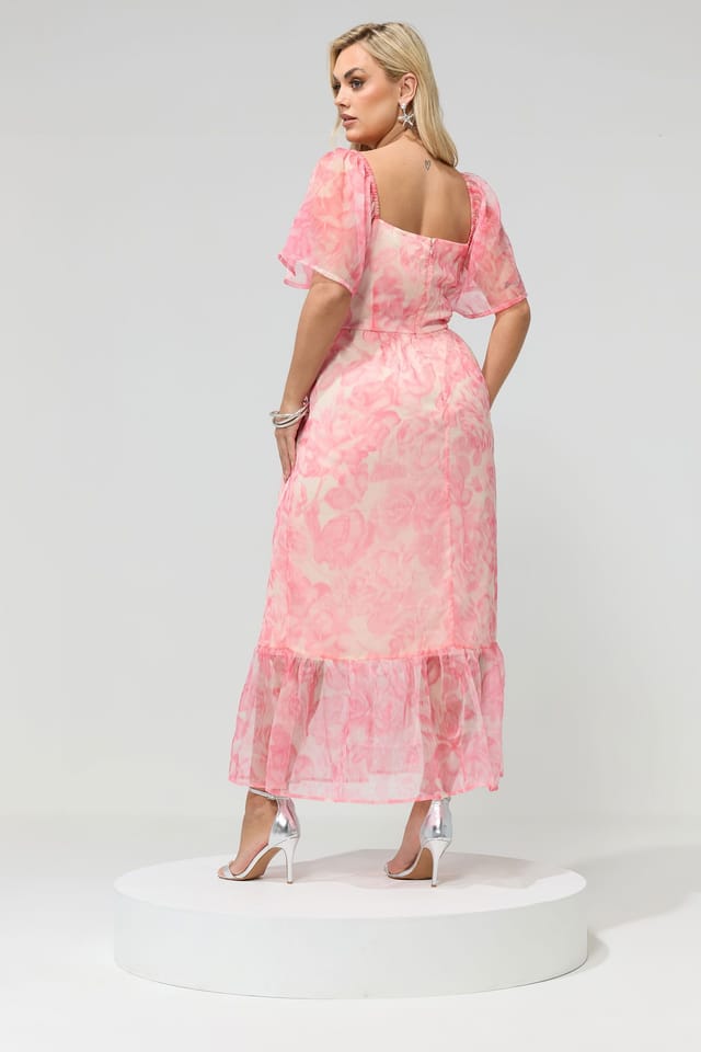 Yours Yours Women's Floral Organza Dress in Pink - 3