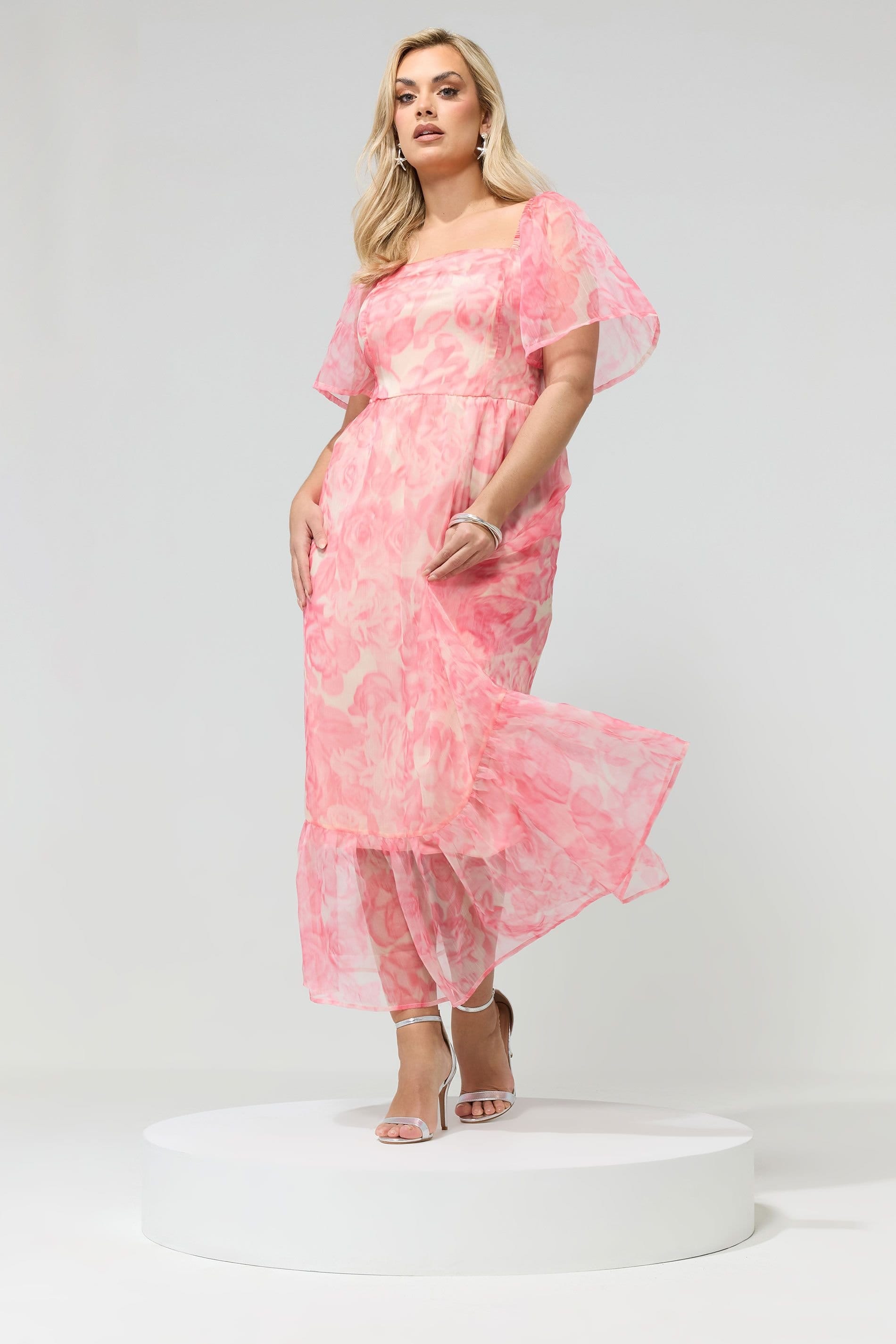 Yours Yours Women's Floral Organza Dress in Pink - 4