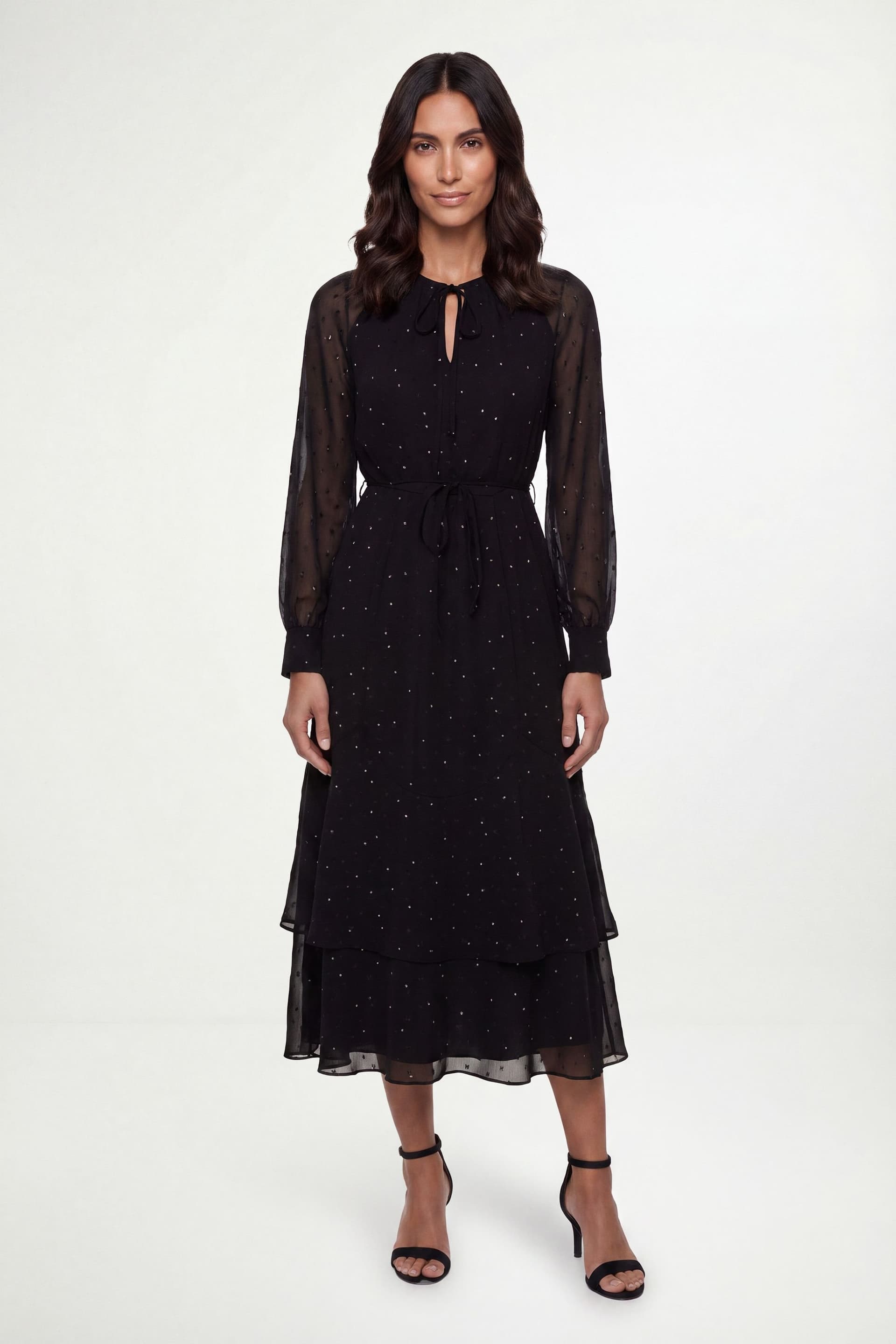 Wallis Wallis Women's Printed Metallic Twist Neck Midi Dress in Black