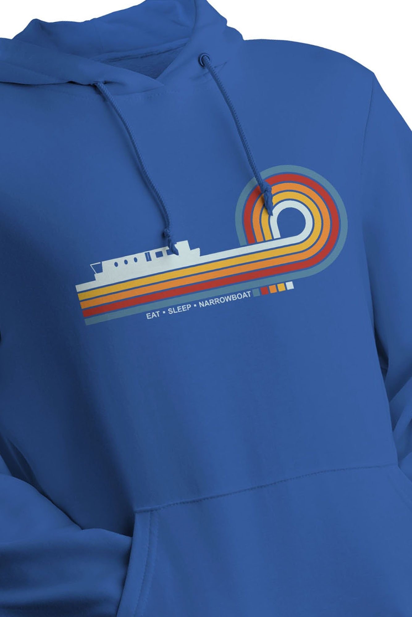 Bad Zebedee Bad Zebedee Men's Retro Lines Narrowboat Hoodie in Royal - 2