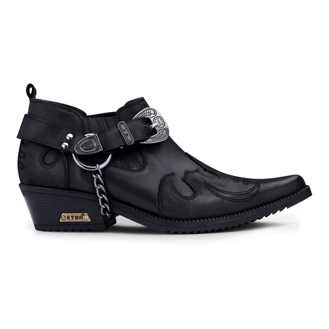 Etor Etor Men's Leather Western Shoes Snake Pattern Metal Chain in Black