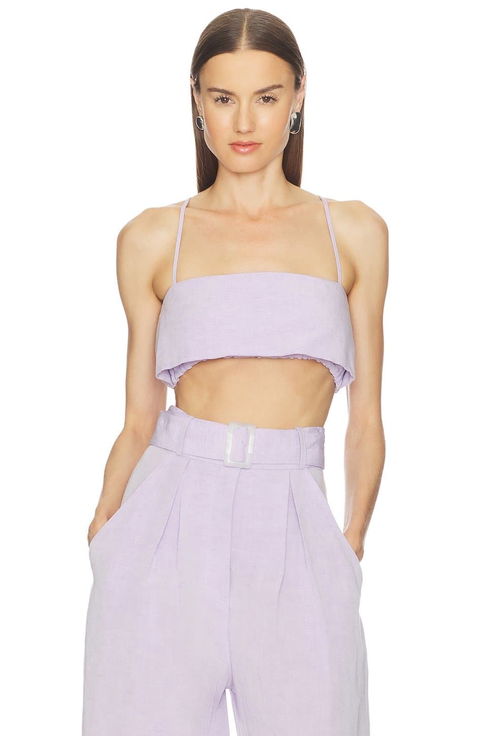 revolve Revolve Structured Bandeau Crop Top in Lavender Tencel Linen
