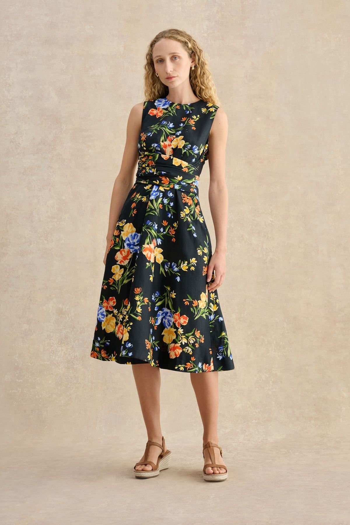 Hobbs London Hobbs London Women's Twitchill Sleeveless Printed Midi Dress in Dark Navy