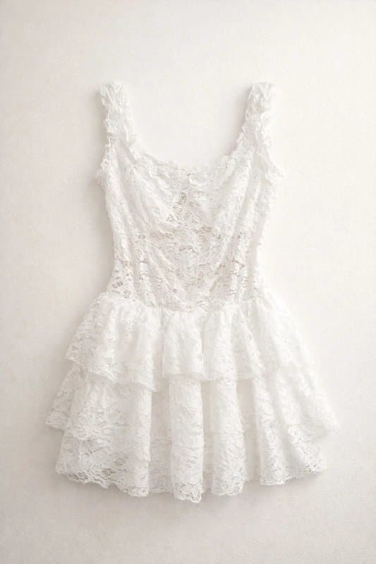 Stylewise White lace ruffle mini playsuit – soft feminine festival bridal style size S (8-10)