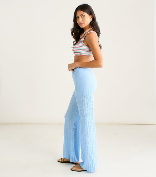 Gini London Women's Light Blue Textured Beach Wide Leg Trousers Gini London New Look - 3
