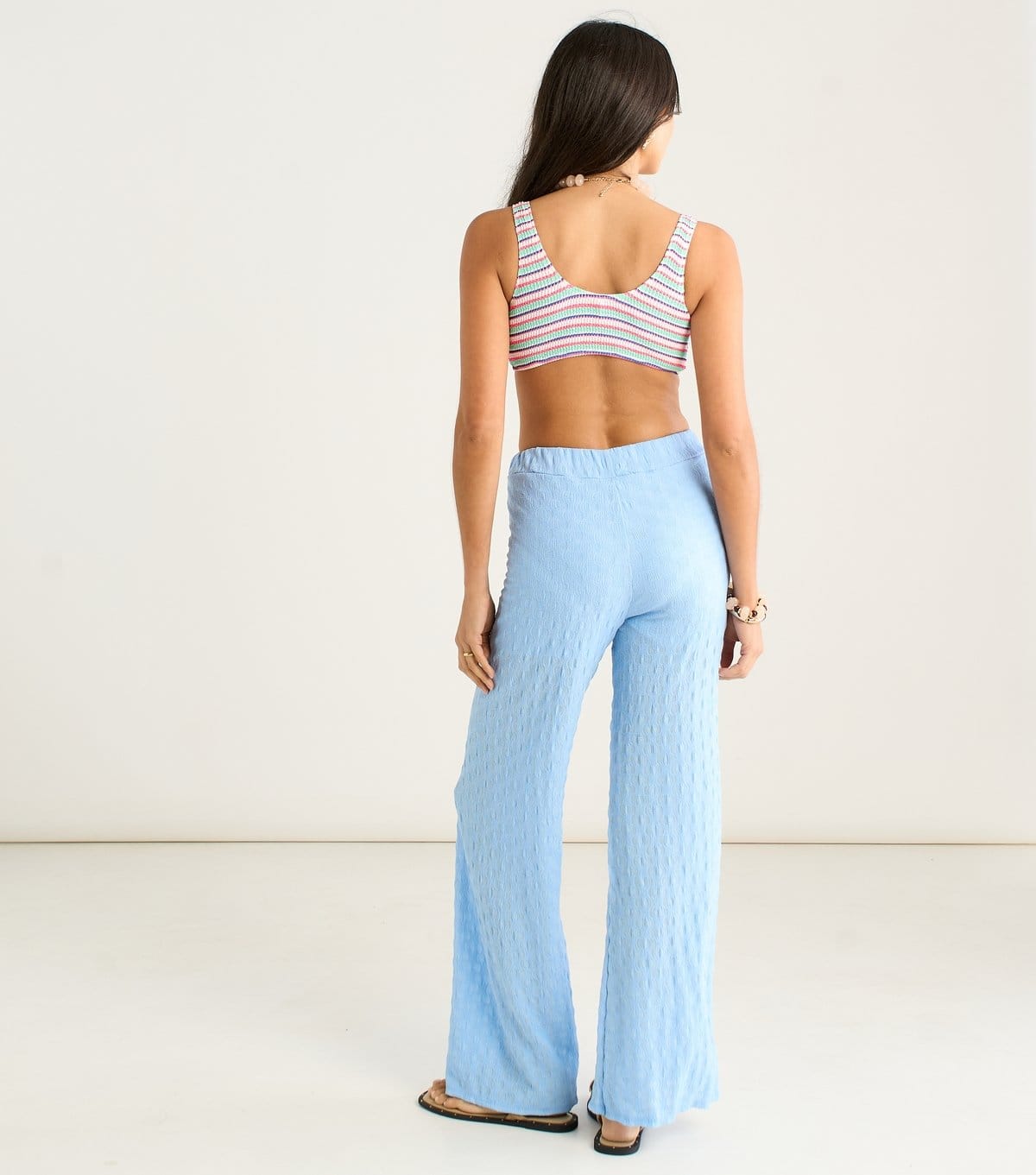 Gini London Women's Light Blue Textured Beach Wide Leg Trousers Gini London New Look - 4