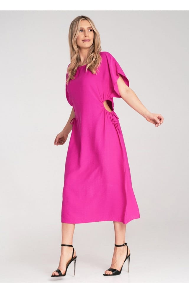 Love Lace Love Lace Women's Midi Dress with Round Neck Side Cords in Fuchsia - 2