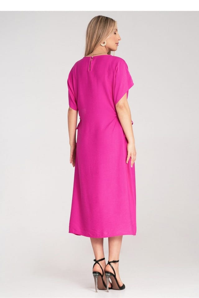 Love Lace Love Lace Women's Midi Dress with Round Neck Side Cords in Fuchsia - 3