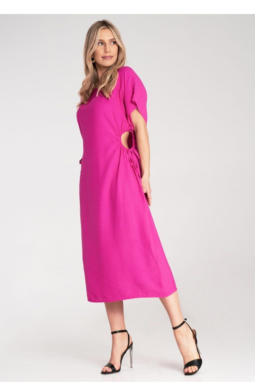Love Lace Love Lace Women's Midi Dress with Round Neck Side Cords in Fuchsia - 4