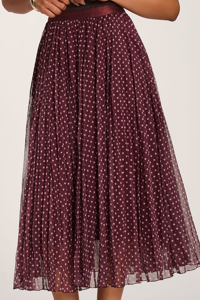 Jolie Moi Jolie Moi Women's Print Crinkle Mesh Midi Skirt in Burgundy - 3