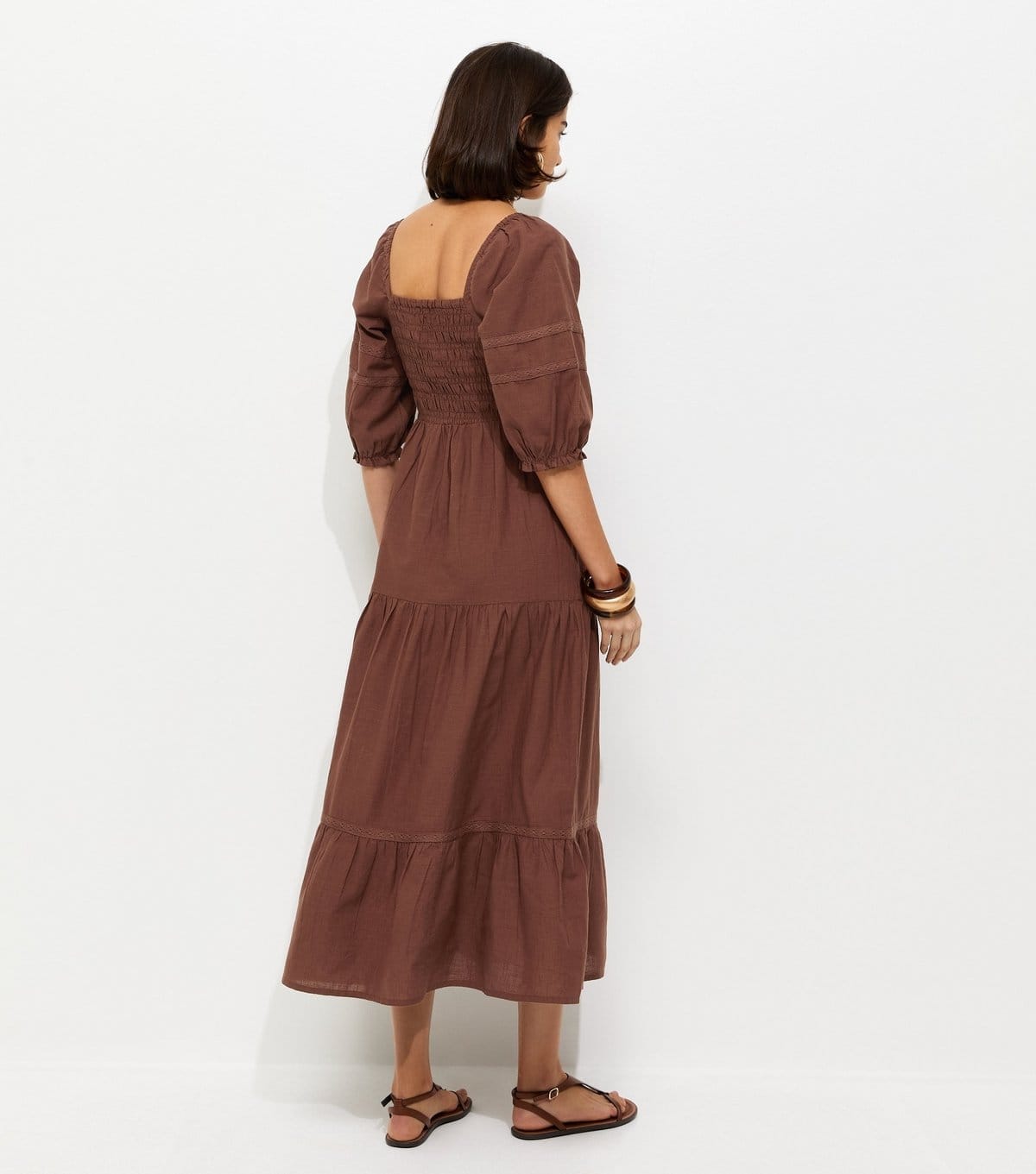 New Look Women's Dark Brown Shirred Milkmaid Midi Dress New Look - 4