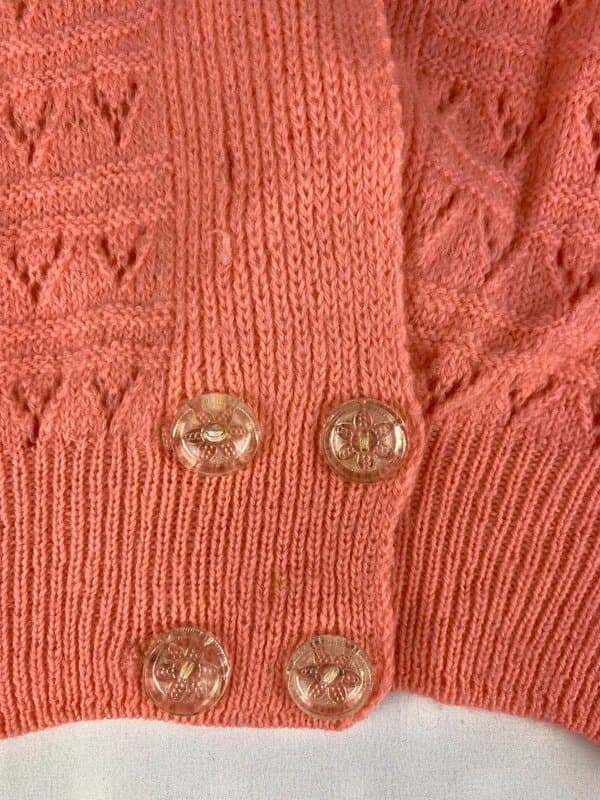 Made In Italy Vintage 90s Coral Lace Knit Cropped Cardigan | Italian Romantic Coquette | Balloon Sleeve