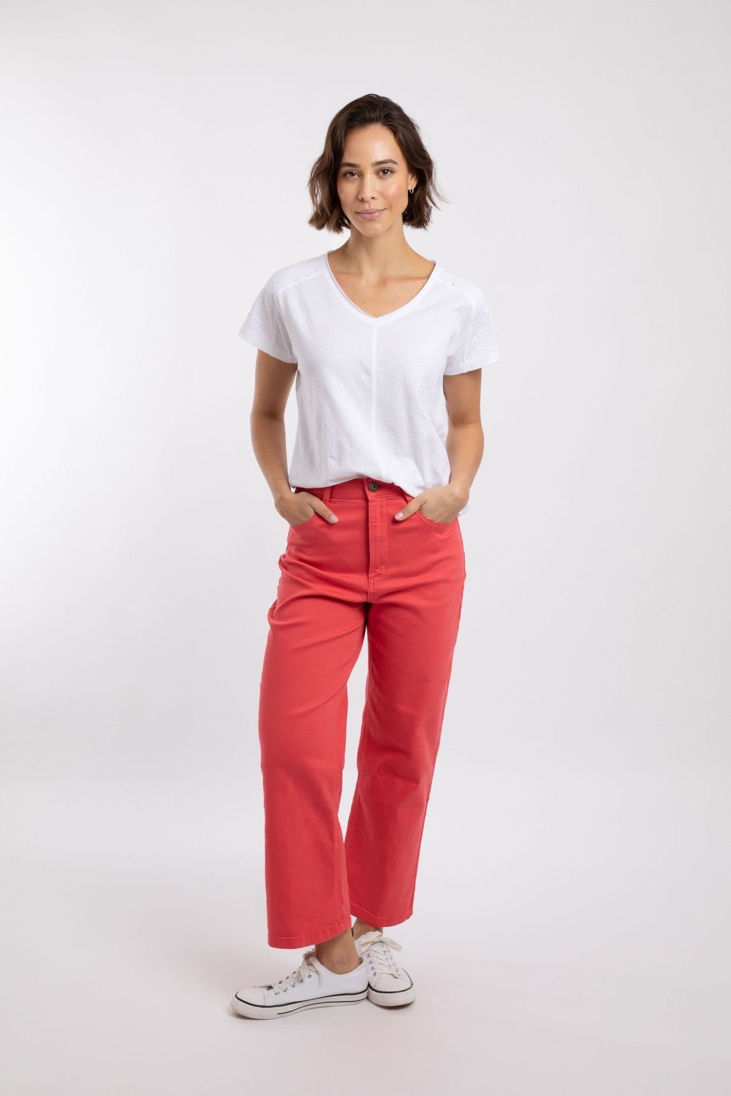 Weird Fish Weird Fish Women's Soulina Wide Leg Cropped Denim Jeans in Coral
