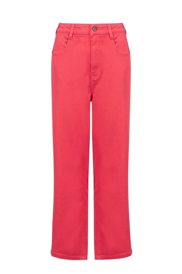 Weird Fish Weird Fish Women's Soulina Wide Leg Cropped Denim Jeans in Coral - 2