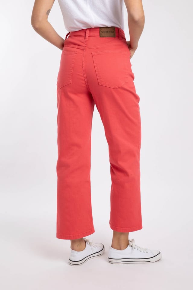 Weird Fish Weird Fish Women's Soulina Wide Leg Cropped Denim Jeans in Coral - 3