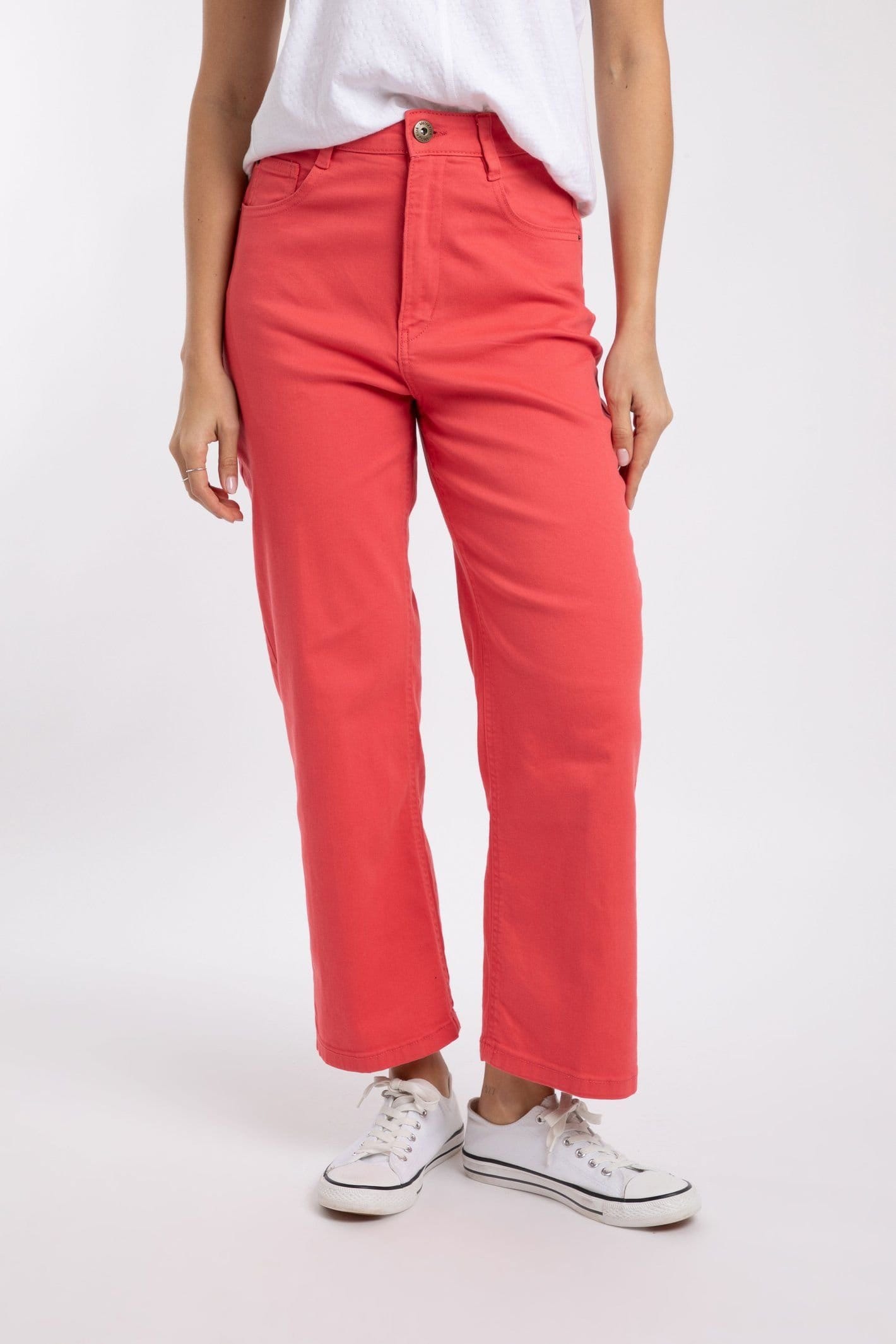 Weird Fish Weird Fish Women's Soulina Wide Leg Cropped Denim Jeans in Coral - 4