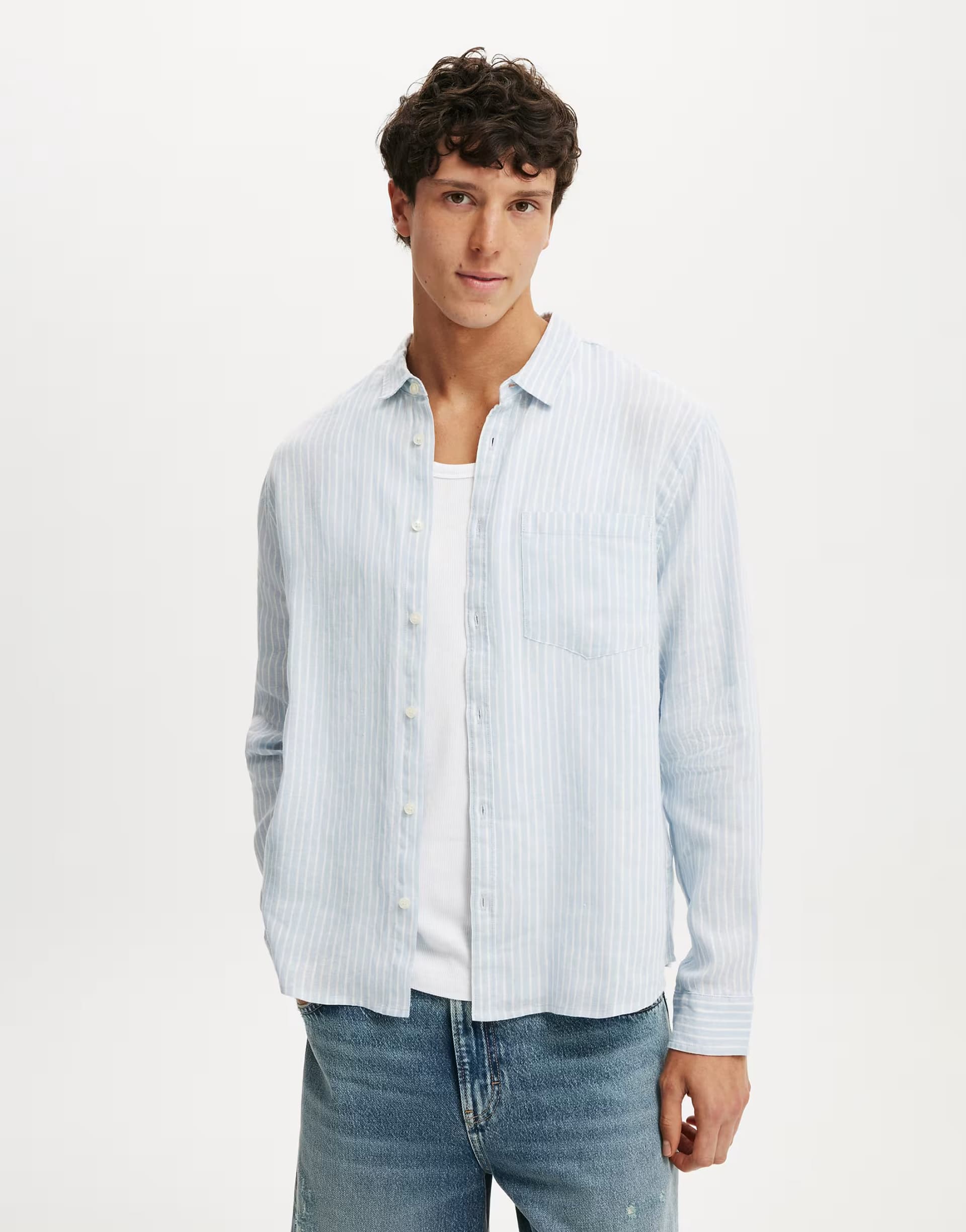 ASOS Cotton On Relaxed linen long sleeve shirt in blue