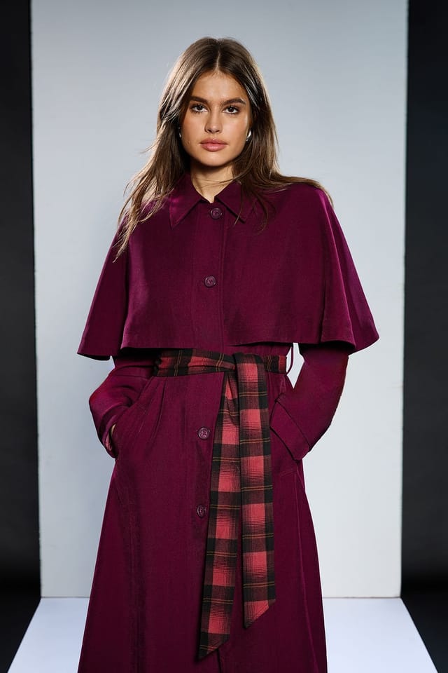 RUNWAY 1.8.1.8 RUNWAY 1.8.1.8 Women's Runway 1.8.18 Belted Cape Coat in Berry - 2