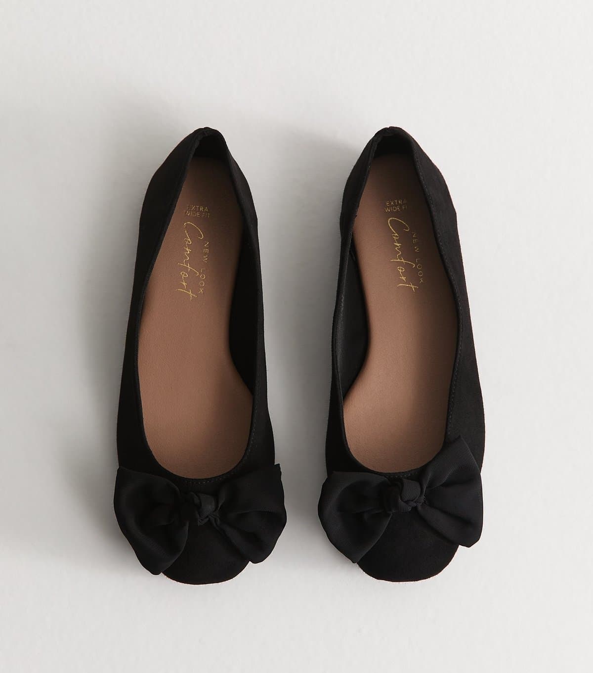 New Look Women's Extra Wide Fit Black Faux Suede Ballerina Flats Vegan New Look