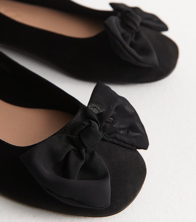 New Look Women's Extra Wide Fit Black Faux Suede Ballerina Flats Vegan New Look - 3