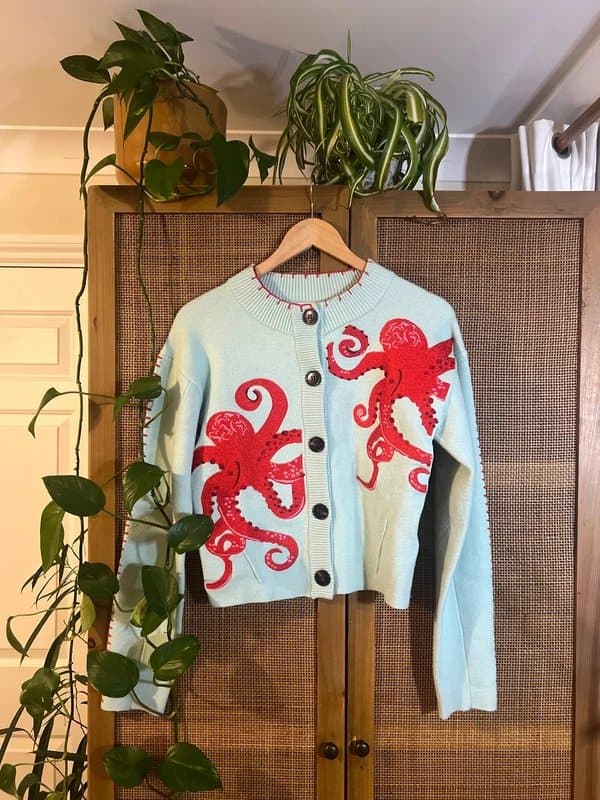 Never Fully Dressed Never Fully Dressed octopus embroidered cardigan in blue and red | S