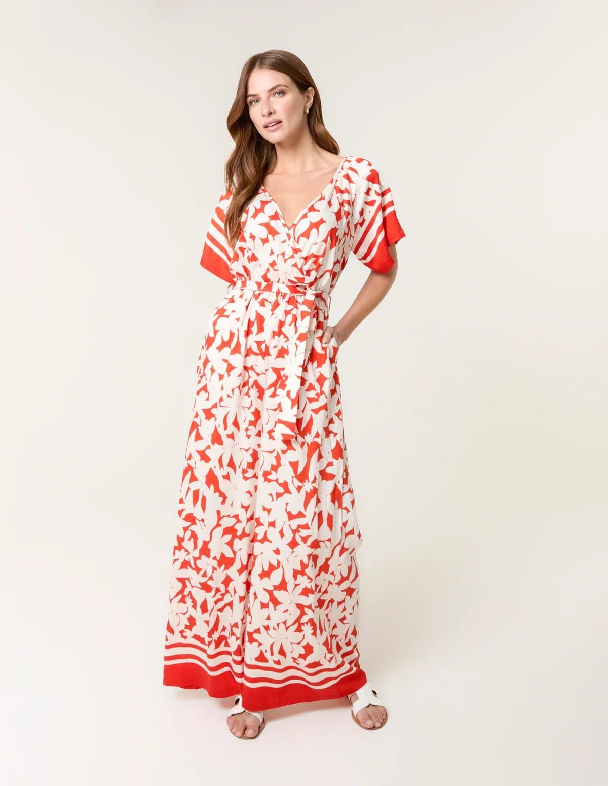 Blue Vanilla Tropical Print Wrap Belted Waist Jumpsuit