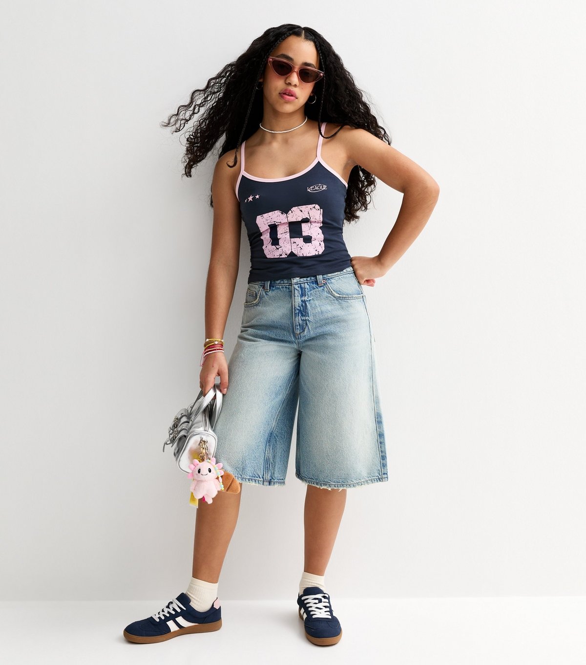 New Look Girls' Navy 03 League Print Contrast Trim Vest Top New Look - 3