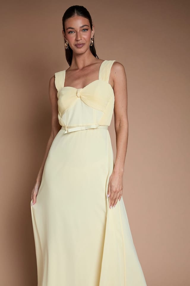 Coast Coast Women's Pleated Chiffon Tie Sleeve Bridesmaid Maxi Dress in Lemon - 2