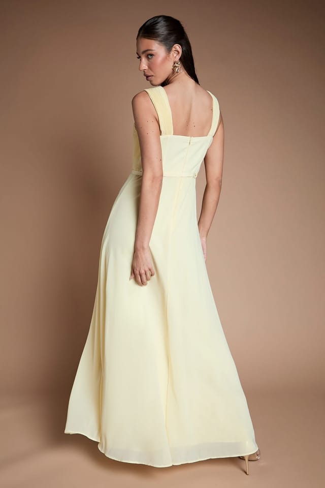 Coast Coast Women's Pleated Chiffon Tie Sleeve Bridesmaid Maxi Dress in Lemon - 3