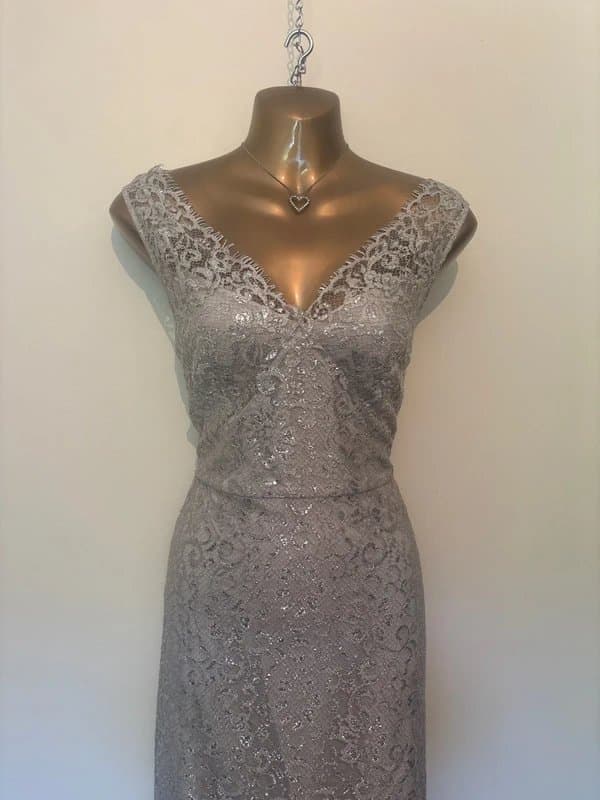 BCBGMAXAZRIA Stunning BCBGMaxazria ivory & silver lace dress vintage 50s style 8-10 new wedding paid £150