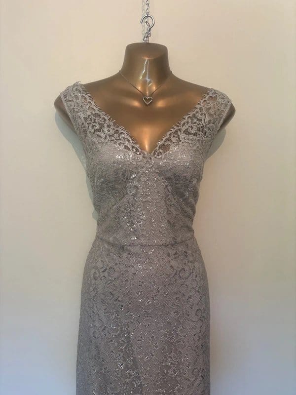 BCBGMAXAZRIA Ivory & Silver Lace Dress Size 8-10 Vintage 50s
