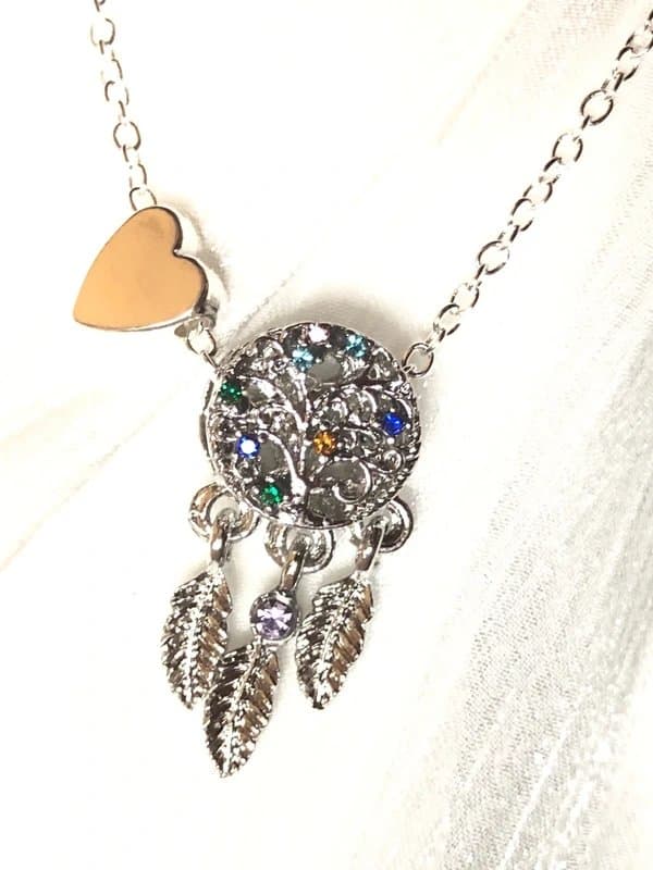 Fashion 🔵 Heart and Dream Catcher Rhinestones Pendant Necklace in Silver, 50 cm