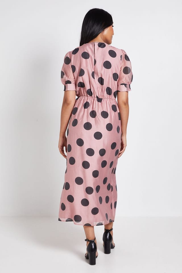 Wallis Wallis Women's Petite Pleat Detail Puff Sleeve Midi Dress in Pink - 3