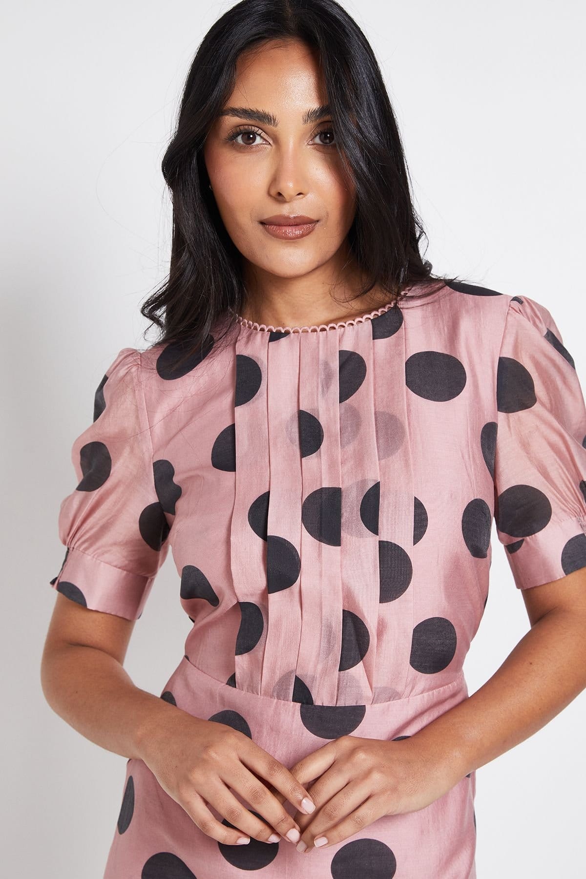 Wallis Wallis Women's Petite Pleat Detail Puff Sleeve Midi Dress in Pink - 4