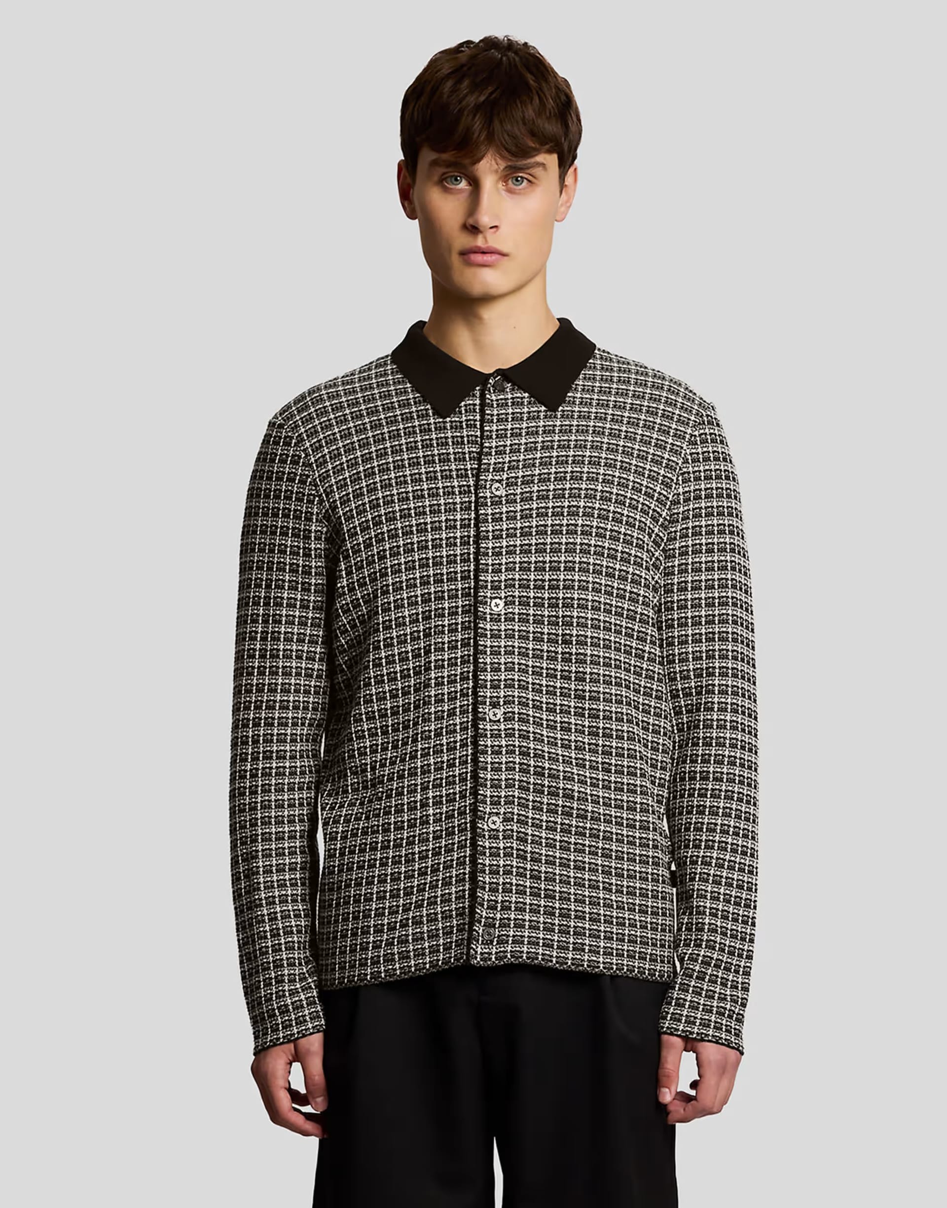 Lyle & Scott Mid knits basketweave jacquard cardigan in w835 lacquer