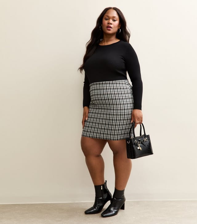 New Look Women's Plus Size Black Jersey Check Tube Mini Skirt Curves New Look - 2